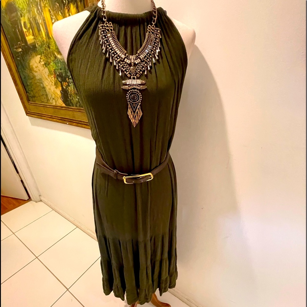 New MSK Hunter Green Halter Tiered Dress Size 10